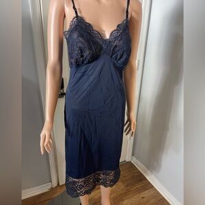 Vintage 60’s  Navy Lace Trim Chemise Slip Dress